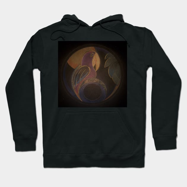 ART DECO PARROT , HAZY MUTED ON BLACK WITH HIGHLIGHTS Hoodie by jacquline8689